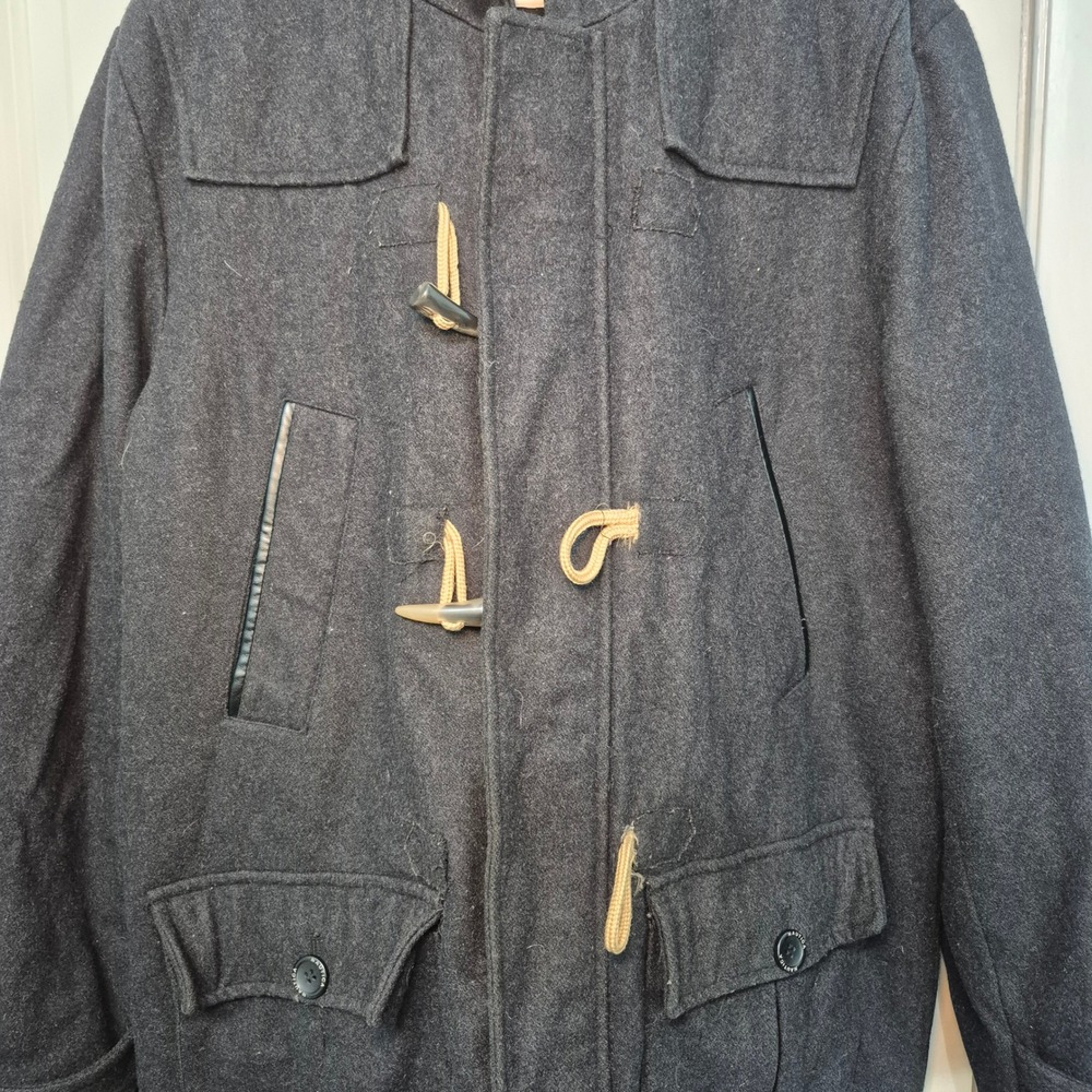 Nautica Mens Charcoal Gray Wool Blend Hooded Duffle Coat Jacket Toggle Front - Picture 3 of 12